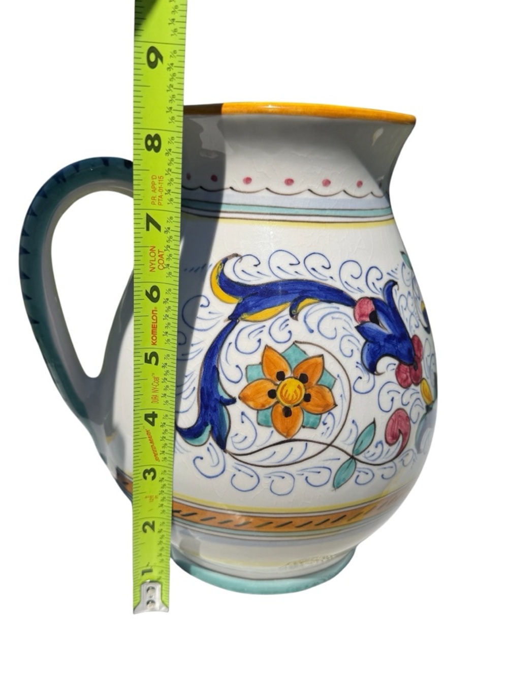 VTG Sur La Table Italian Ceramic Pitcher Hand Painted Blue Floral Majolica Vase - Picture 8 of 10
